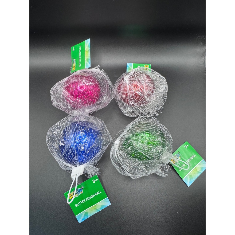 Novelty World Glitter Squish Ball 4 Pack Sensory Fidget Stress Toys Multicolored